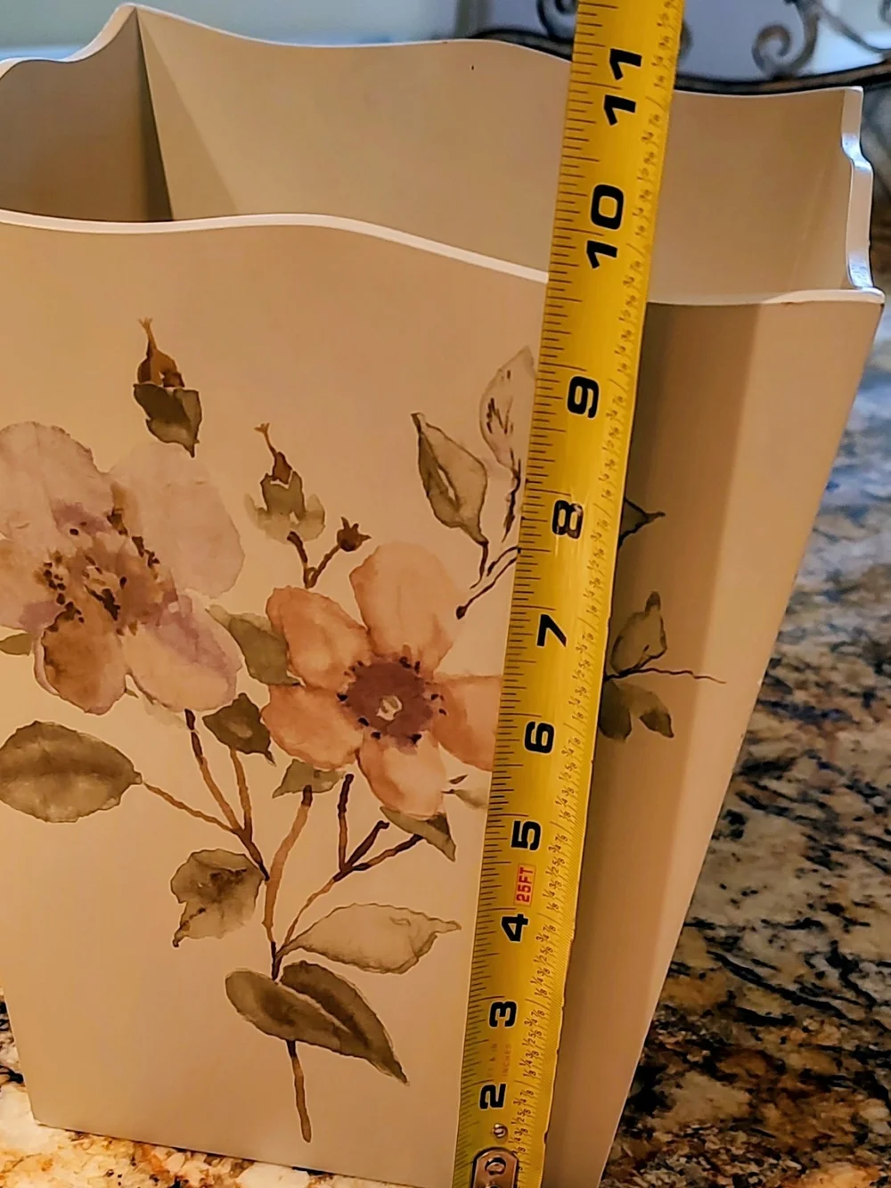 Floral Cream Bathroom Wastebasket with Pastel Blooms